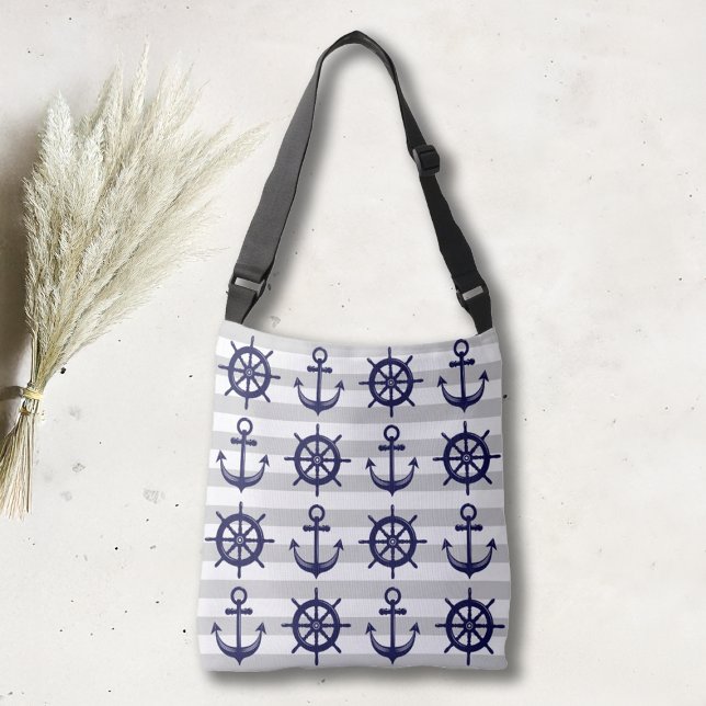 Sac Ajustable Ancre Bleue Marine Roue De Bateau Rayure Grise Nau (Créateur téléchargé)