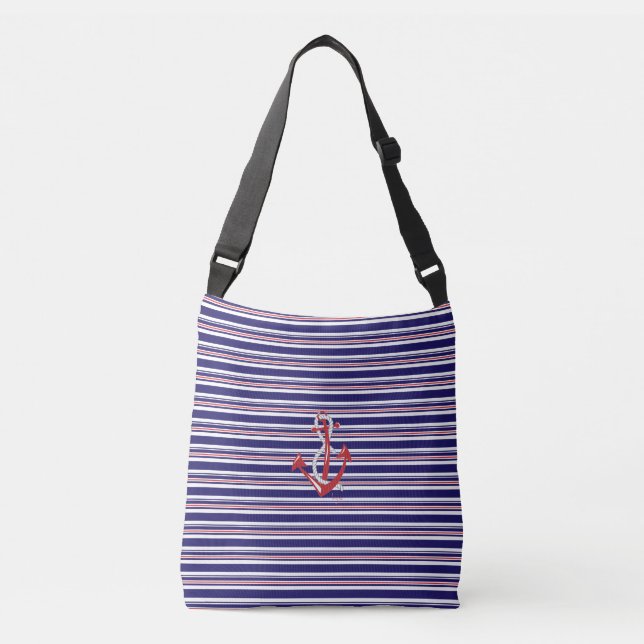 Sac Ajustable Ancre marine, corde, rouge, Motif de bandes bleues (Devant)