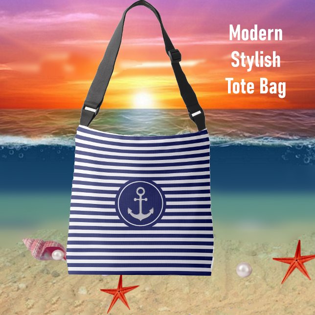 Sac Ajustable Ancre Nautione sur Rayures Bleues et Blanches (Créateur téléchargé)