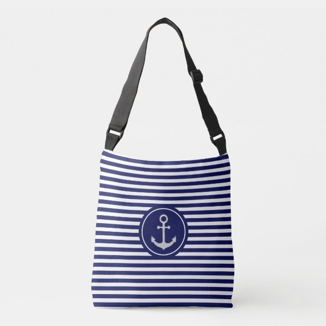 Sac Ajustable Ancre nautique sur Bleu & Blanc rayé (Devant)