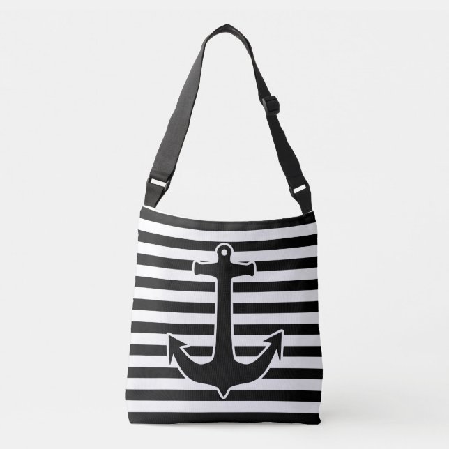 Sac Ajustable Ancre noire avec contour blanc + vos idées (Devant)