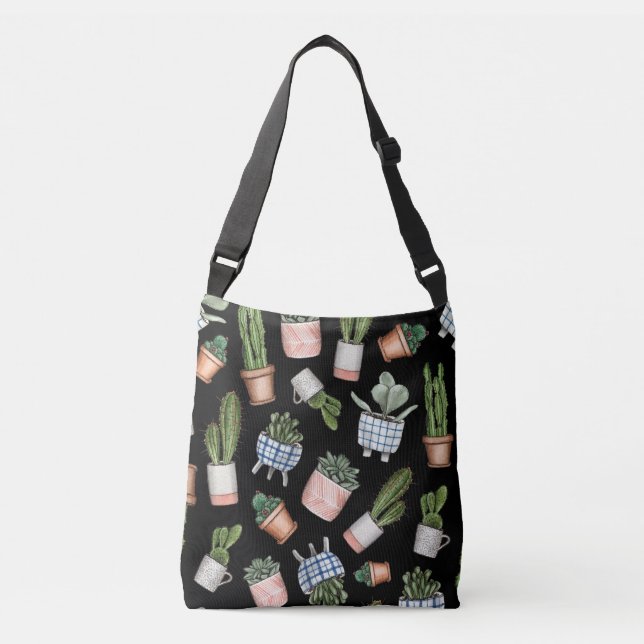 Sac Ajustable Aquarelle Accueil Plante Noir sans couture (Devant)