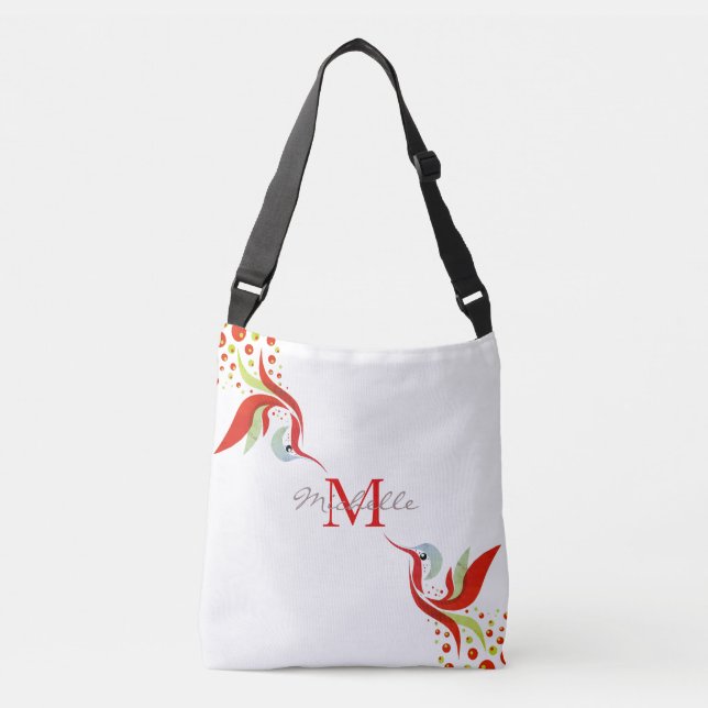 Sac Ajustable Aquarelle colorée Monogramme d'oiseaux Personnalis (Devant)