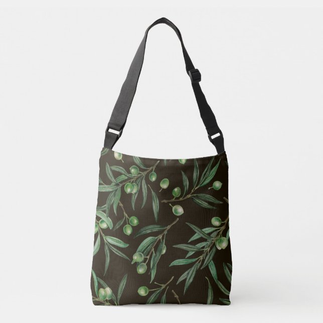 Sac Ajustable Aquarelle des branches d'olive en noir (Devant)