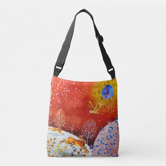 Sac Ajustable Aquarelle d'hiver Gold Woodland Rabbit Owl (Devant)