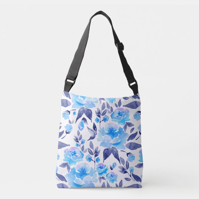Sac Ajustable Aquarelle fleurs bleues 2 (Devant)
