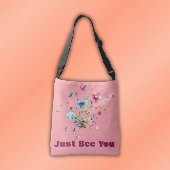 Sac Ajustable Aquarelle florale simple Monogramme Abeille rose (Créateur téléchargé)