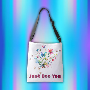 Sac Ajustable Aquarelle florale simple Monogramme Abeille sur bl