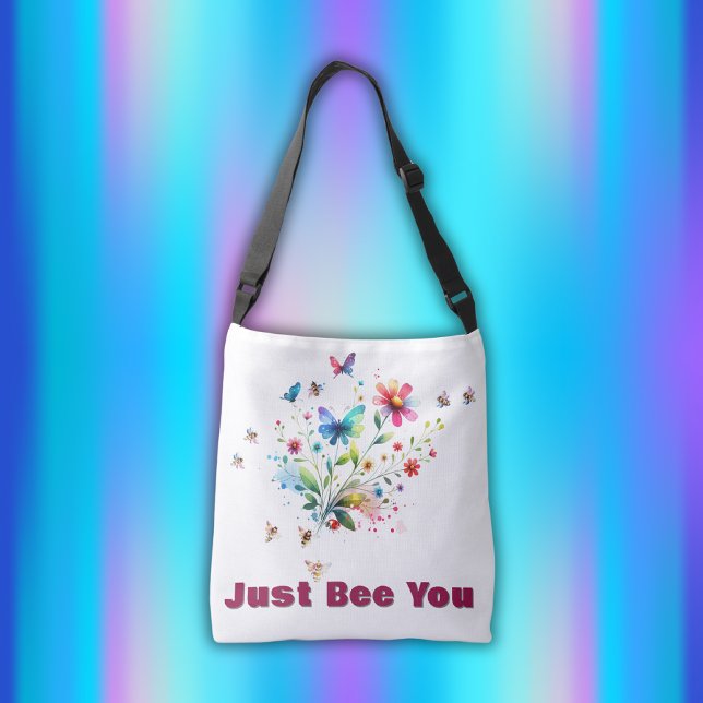 Sac Ajustable Aquarelle florale simple Monogramme Abeille sur bl (Créateur téléchargé)