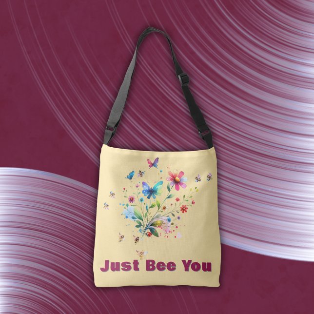 Sac Ajustable Aquarelle florale simple Monogramme Abeille sur pê (Créateur téléchargé)