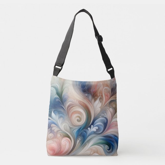 Sac Ajustable Aquarelle Imaginaire Floral Pastel Bleu & Crème (Devant)