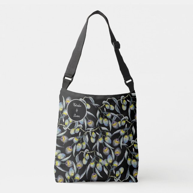 Sac Ajustable Aquarelle monogrammée peinte à la main Magic Olive (Devant)
