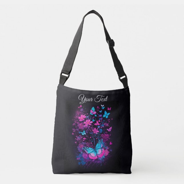 Sac Ajustable aquarelle noire botanique chic papillon élégant (Devant)