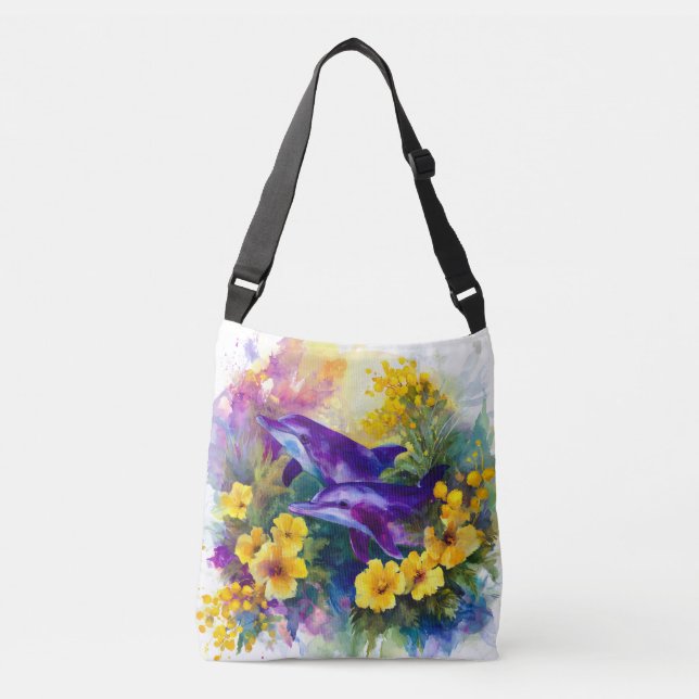 Sac Ajustable Aquarelle Océan Dauphins Fleurs Tropicales (Devant)