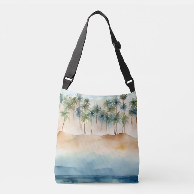 Sac Ajustable Aquarelle Plage tropicale Plage Scène Palmiers Sab (Devant)