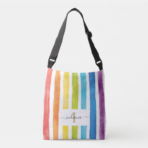 Sac Ajustable Aquarelle Rainbow Monogramme Nom Script fille