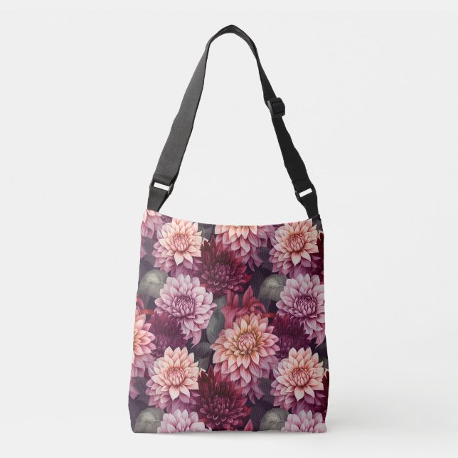 Sac Ajustable Aquarelle Rouge rose Dahlia Motif Design (Devant)