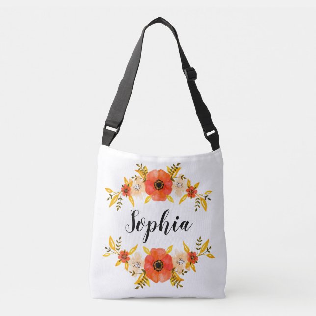 Sac Ajustable Aquarelle stylée Floral Wreath Texte personnalisé (Devant)