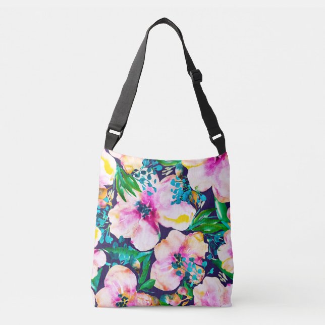 Sac Ajustable Aquarelle Wanderer Floral rose et bleu (Devant)