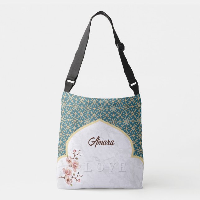Sac Ajustable Arc Arabesque Élégant | Turquoise Profond et Or (Devant)
