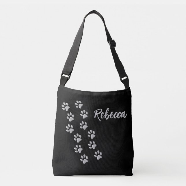 Sac Ajustable Arrière - plan noir Silver Dog Paws Motif d'impres (Devant)