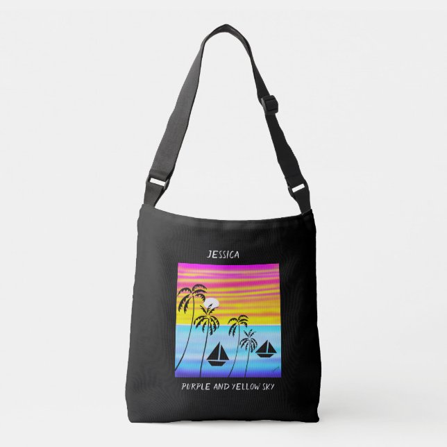Sac Ajustable Art africain, violet et ciel jaune (Devant)