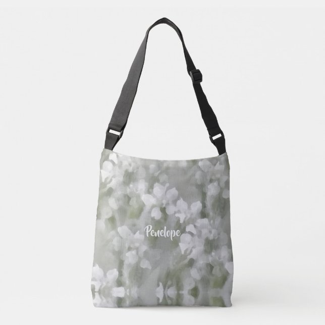 Sac Ajustable Art botanique impressionniste blanc avec nom (Devant)