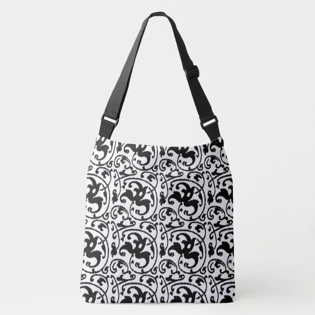 Sac Ajustable Art Nouveau Ikat - Blanc et Noir (Devant)