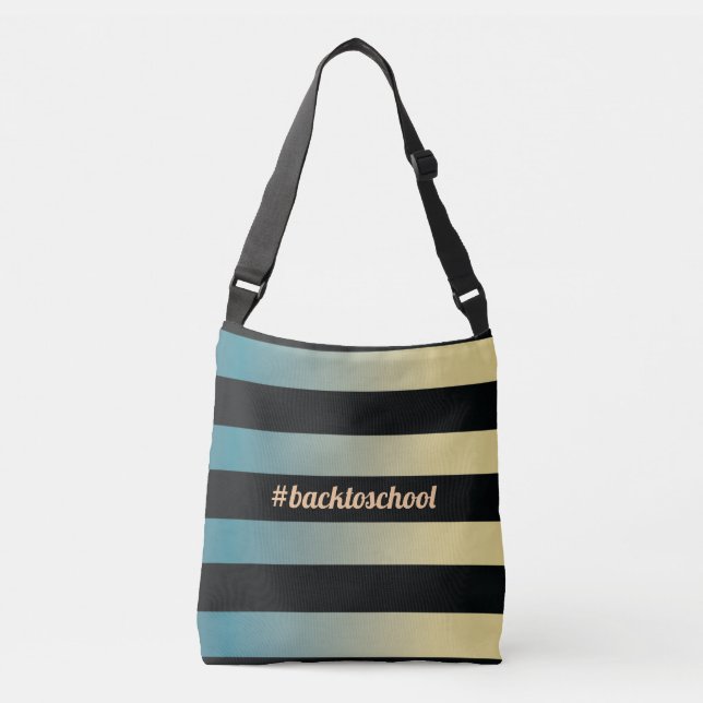 Sac Ajustable "#backtoschool" bleu or et noir rayé pour les ense (Devant)