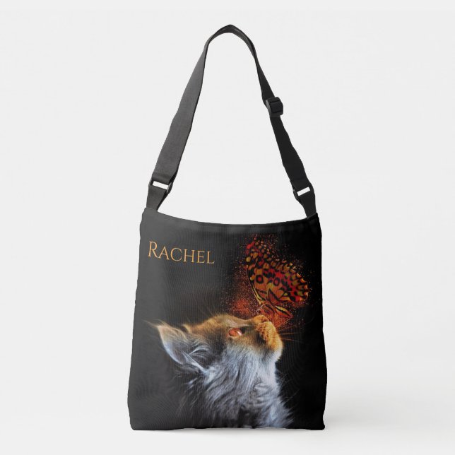 Sac Ajustable Baisers papillon de chat Nom personnalisé (Devant)