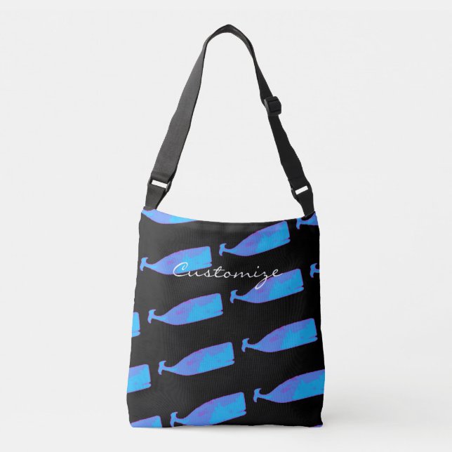 Sac Ajustable baleines bleues nageant noir (Devant)