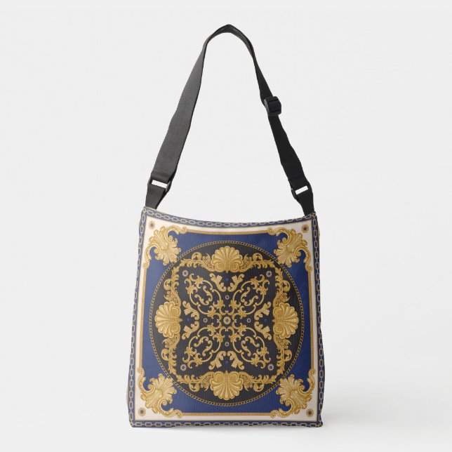 Sac Ajustable Bandana Print : Black Blue Gold. (Devant)