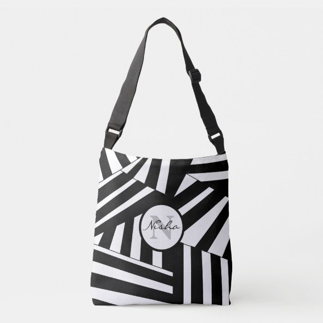 Sac Ajustable Bandes diagonales noires et blanches personnalisée (Devant)