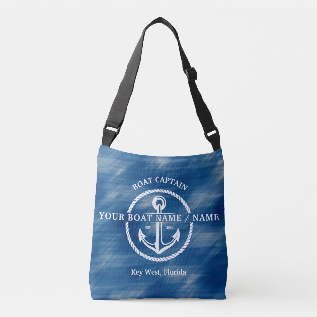 Sac Ajustable Bateau bleu marine Nom du capitaine Ancre (Devant)