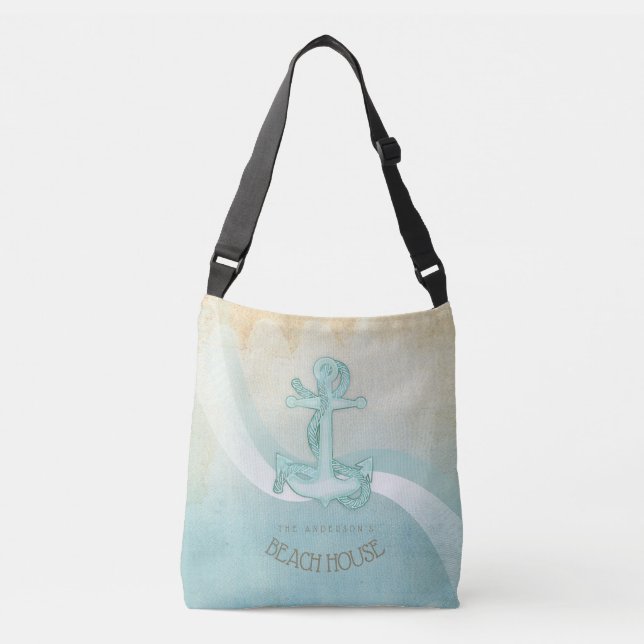 Sac Ajustable Beach House Ancre nautique et corde Aqua ID623 (Devant)