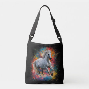 Sac Ajustable Beau Cheval Blanc courir sur un Arrière - plan néo