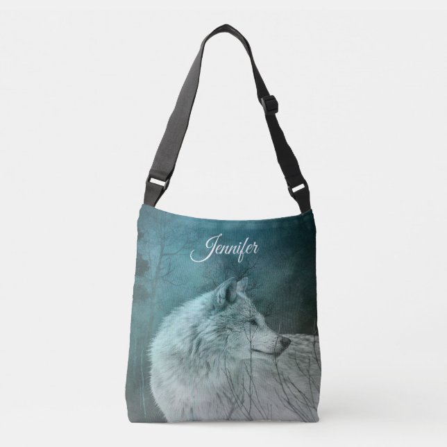 Sac Ajustable Beau loup gris dans une forêt foncée (Devant)