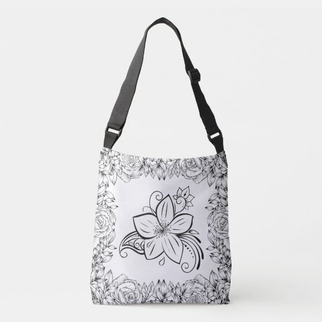 Sac Ajustable Beauté monochrome Fleur noire et blanche (Devant)