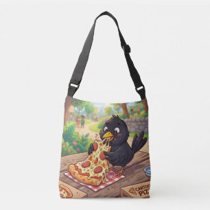 Sac Ajustable Bébé Corbeau Cartoon Mangeant une Pizza