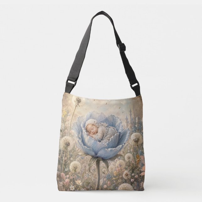 Sac Ajustable Bébé endormi dans une fleur bleue  (Devant)