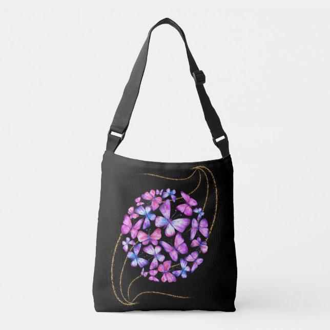 Sac Ajustable Belle Aquarelle Papillons avec Boule d'Or (Devant)