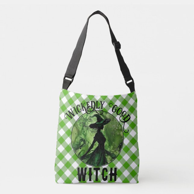 Sac Ajustable Belle Sorcière Peinte Vert En vichy Plaid (Devant)