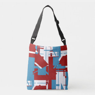 Sac Ajustable Blanc Bleu Clair sur Motif Géométrique Rouge Foncé
