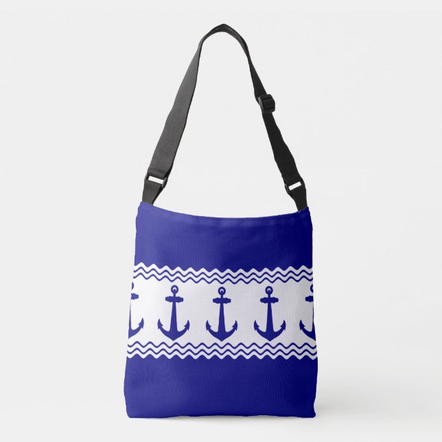 Sac Ajustable Bleu Blanc Ancre nautique Frappes côtières (Devant)