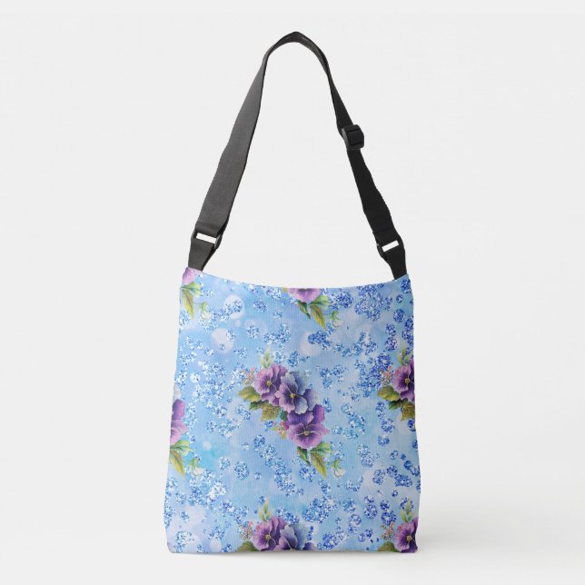 Sac Ajustable Bleu Bokeh Bling Purple & Blue Flowers (Devant)