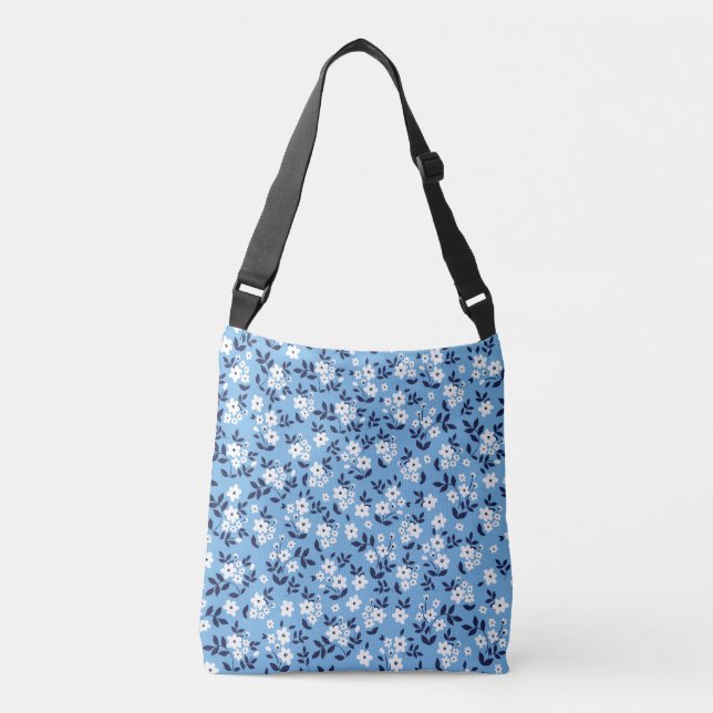 Sac Ajustable Bleu, Fleurs blanches : Vintage (Devant)