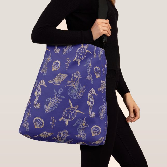 Sac Ajustable Bleu Nautique & Or Luxe Vie Marine Côtière  (De près)