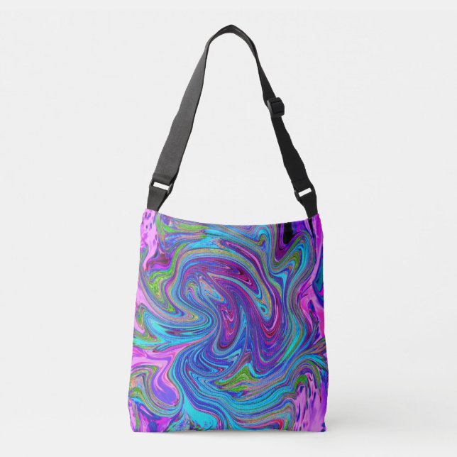Sac Ajustable Bleu, Rose et Violet Groovy Art Abstrait Rétro (Devant)
