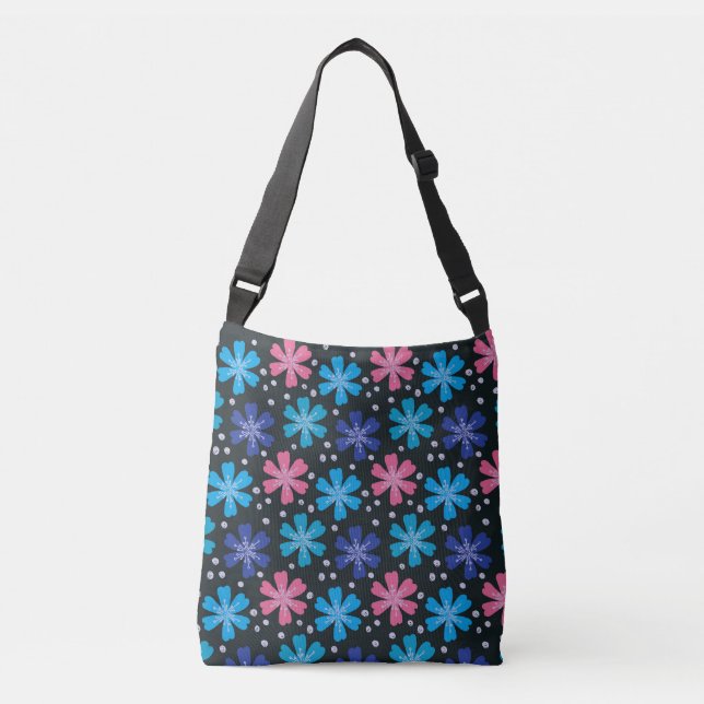 Sac Ajustable Blossoms radiants (aqu, blu, pnk, blk bkgd) (Devant)