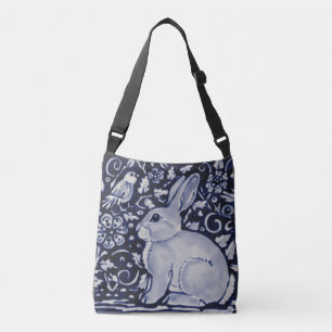 Sac Ajustable Blue & White Rabbit Floral Designer Shopping Fourr